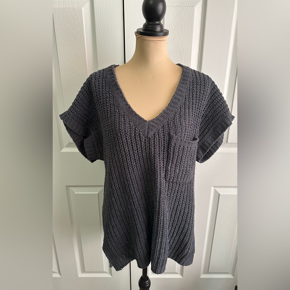 POL Charcoal V-Neck Knit Sweatshirt
